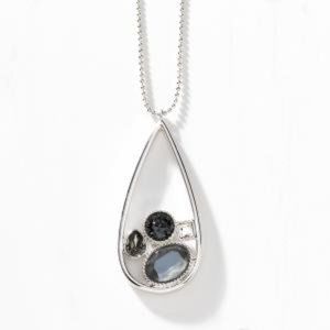 Touchstone Crystal by Swarovski Inside Scoop Blue Pendant Black Necklace